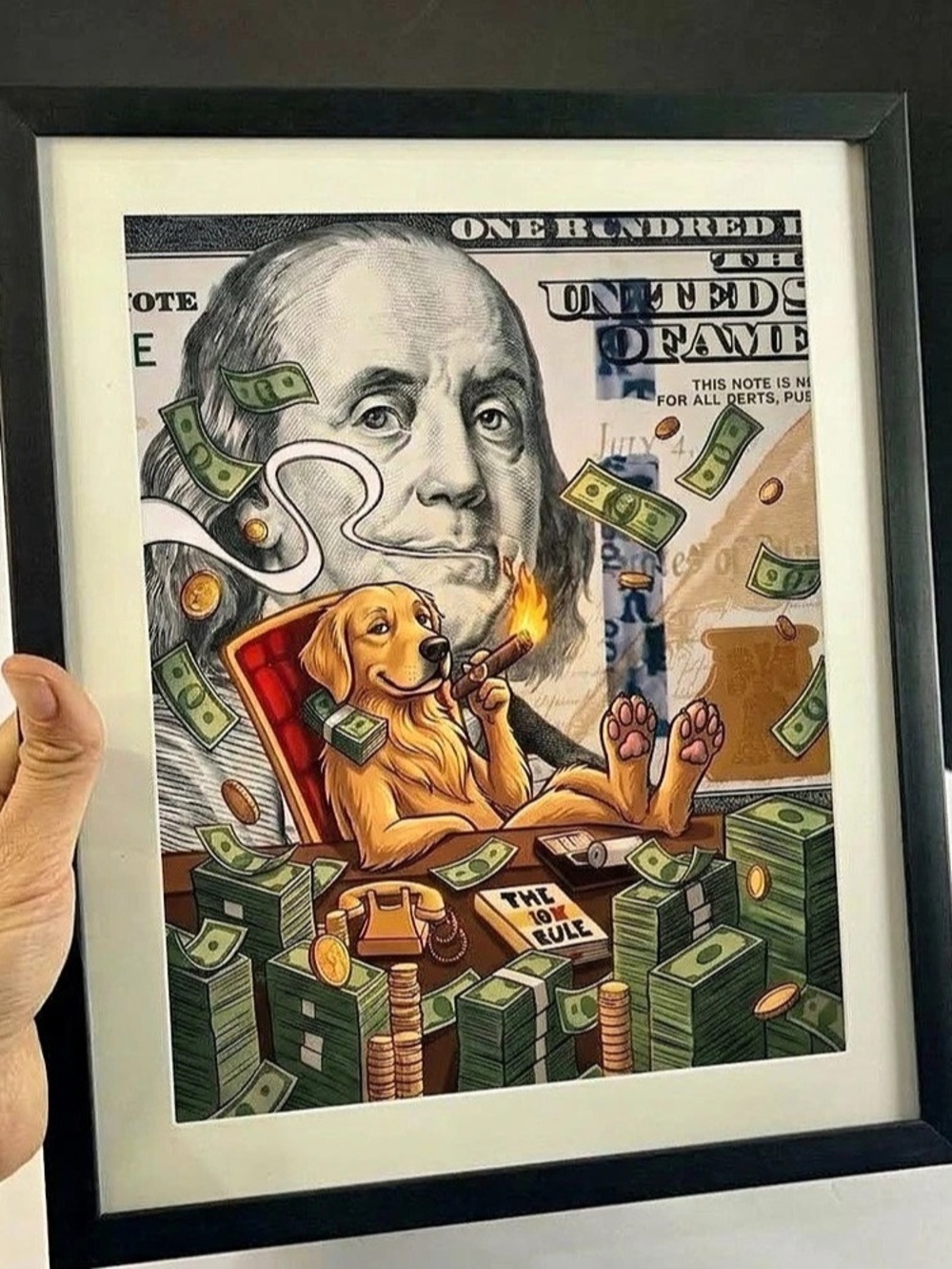 10X Boss Dog" Framed paper Art | Modern Pop Art Wall Decor Golden retriever